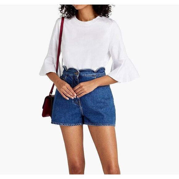 NWOT $890 VALENTINO GARAVANI Scalloped Denim Shorts Blue Size 28 High Waist